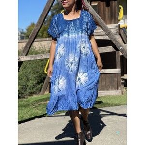 Womens Handmade Tie Dye Beach  Wear Boho Hippie Indigo Square Neck Fits SML
